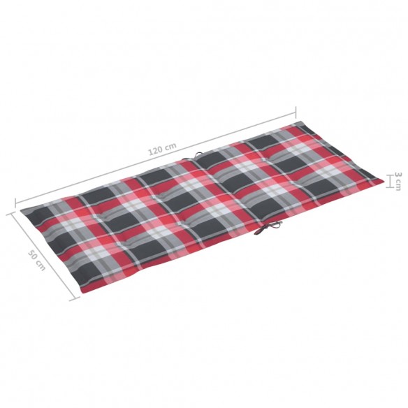 Chaises de jardin 4 pcs avec coussins à carreaux rouge Teck