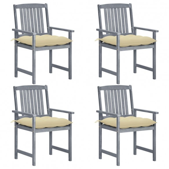 Chaises de jardin avec coussins 4 pcs Gris Bois d'acacia massif