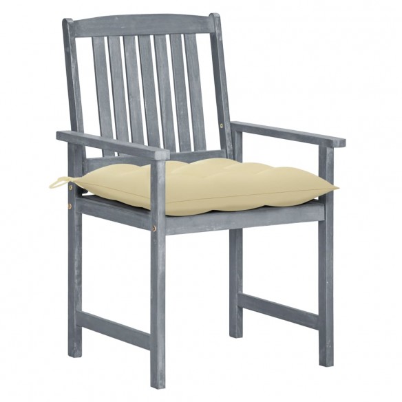 Chaises de jardin avec coussins 4 pcs Gris Bois d'acacia massif