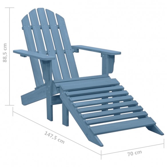 Chaise de jardin Adirondack avec pouf Bois de sapin solide Bleu