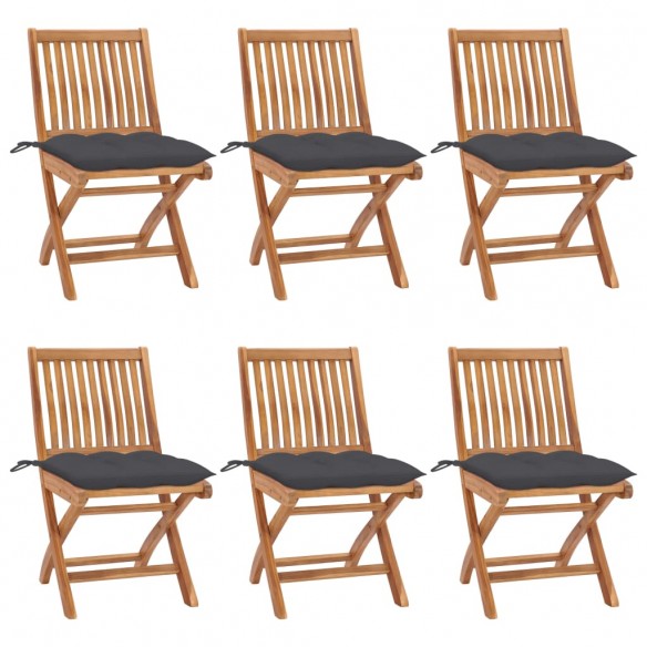 Chaises pliables de jardin avec coussins 6 pcs Bois de teck