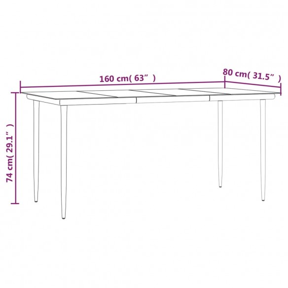 Table à dîner de jardin Noir 160x80x74 cm Acier et verre trempé