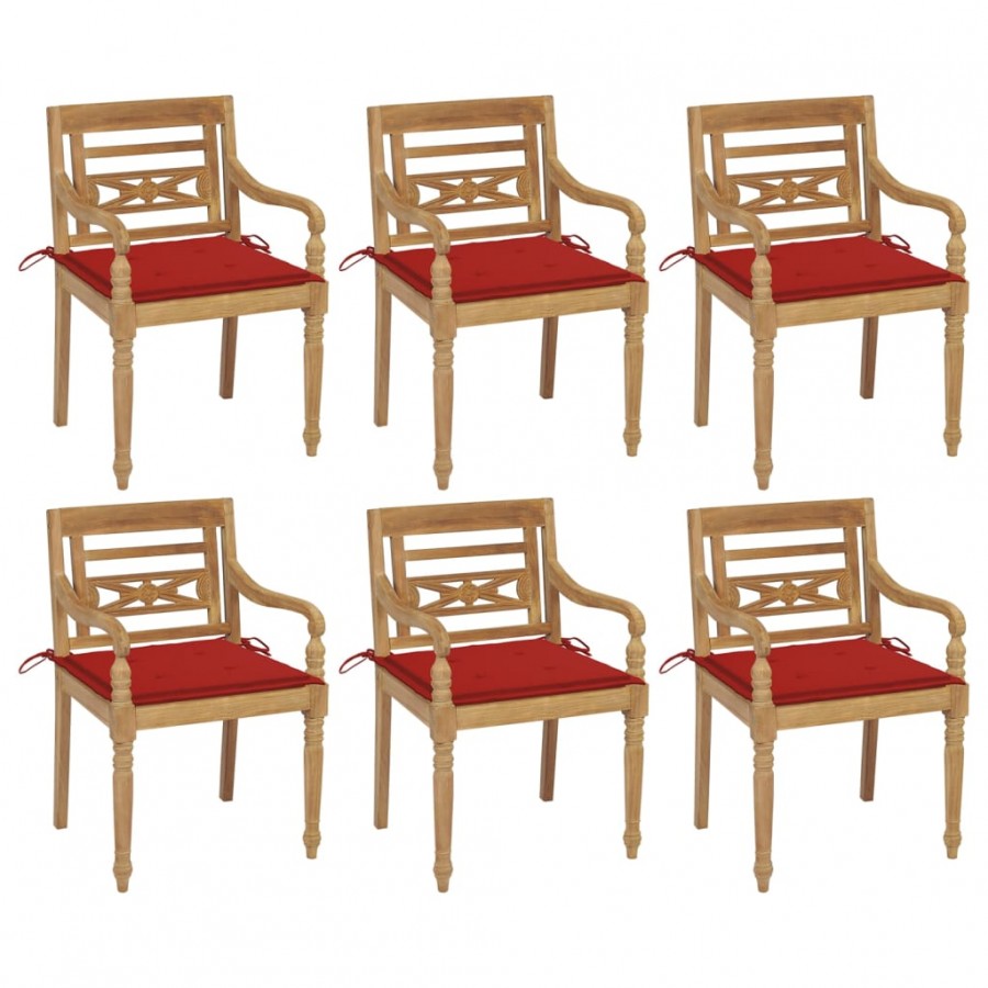 Chaises Batavia avec coussins 6 pcs Bois de teck solide