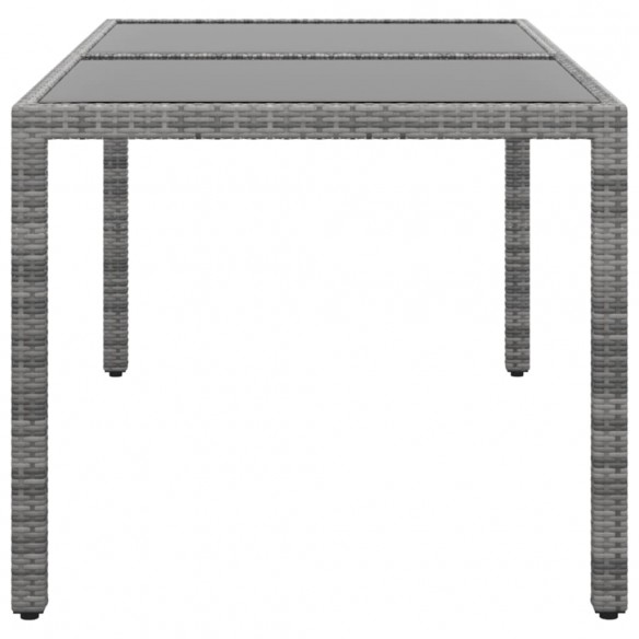 Table de jardin 150x90x75cm Verre trempé et résine tressée Gris