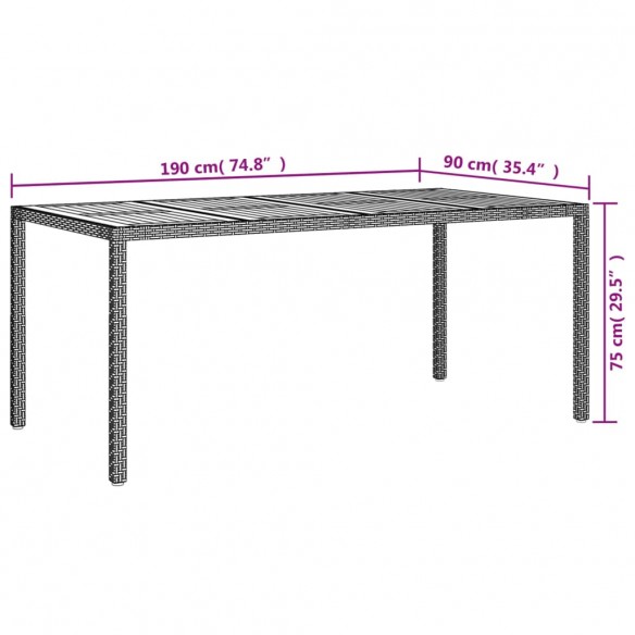 Table de jardin 190x90x75 cm Résine tressée et bois acacia Noir