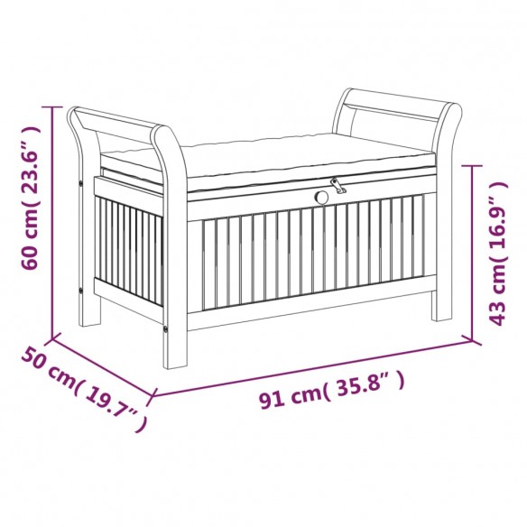 Banc de rangement de jardin avec coussin 91 cm Bois d'acacia