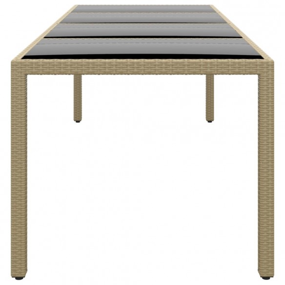 Table de jardin avec dessus en verre beige résine tressée