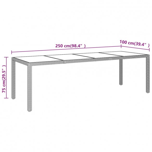 Table de jardin avec dessus en verre beige résine tressée