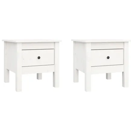 Tables d'appoint 2 pcs Blanc 40x40x39 cm Bois massif de pin 2