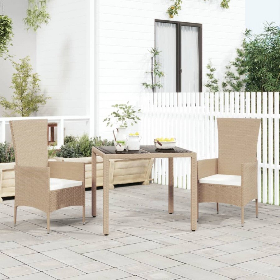 Ensemble à manger de jardin coussins 3 pcs Beige poly rotin