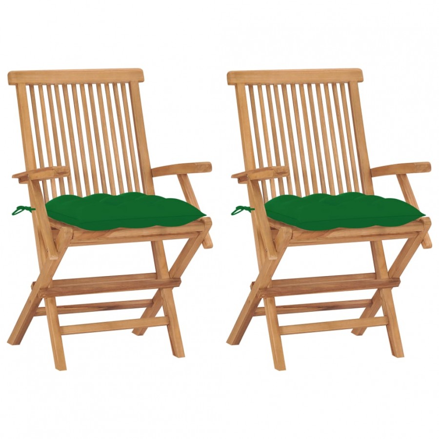 Chaises de jardin avec coussins vert 2 pcs Bois de teck massif