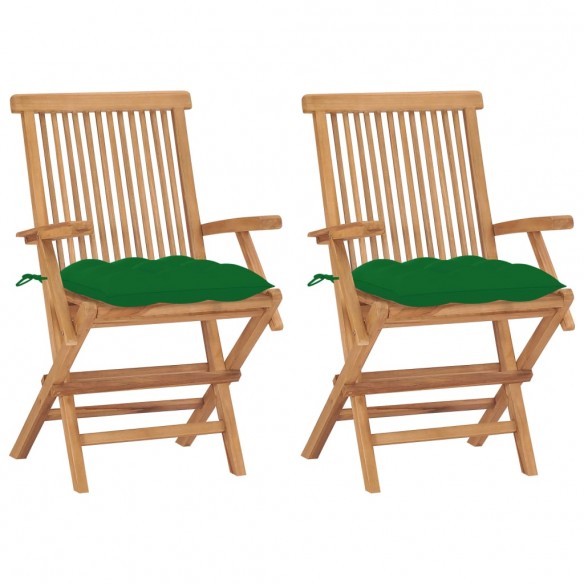 Chaises de jardin avec coussins vert 2 pcs Bois de teck massif