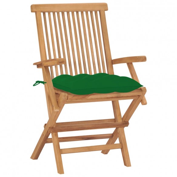 Chaises de jardin avec coussins vert 2 pcs Bois de teck massif