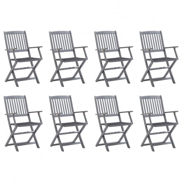 Chaises pliables d'extérieur 8 pcs avec coussins Bois d'acacia