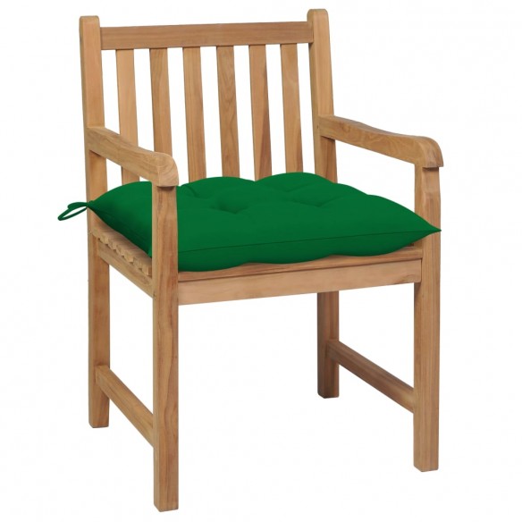 Chaises de jardin 2 pcs avec coussins vert Bois de teck massif