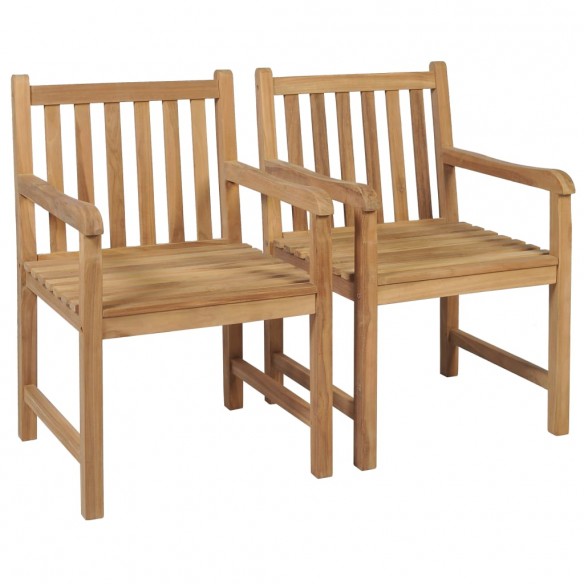 Chaises de jardin 2 pcs avec coussins vert Bois de teck massif