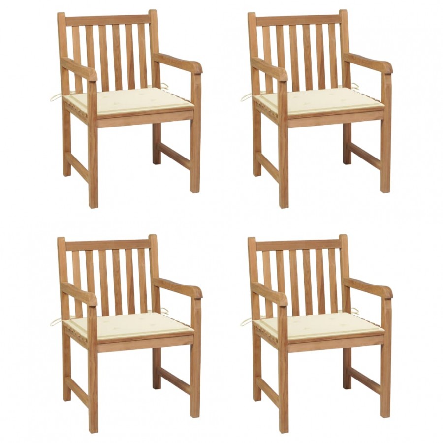 Chaises de jardin 4 pcs avec coussins crème Bois de teck solide