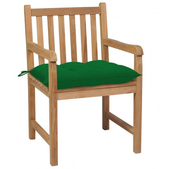 Chaises de jardin 8 pcs avec coussins vert Bois de teck solide