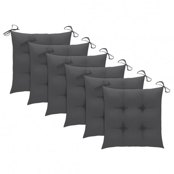 Chaises de jardin 6 pcs avec coussins anthracite Teck solide