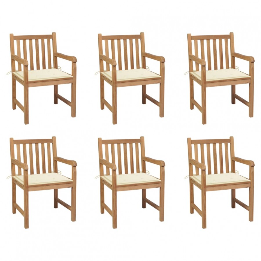 Chaises de jardin 6 pcs avec coussins crème Bois de teck massif
