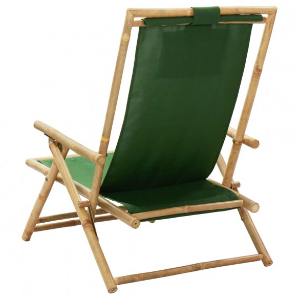 Chaise de relaxation inclinable Vert Bambou et tissu