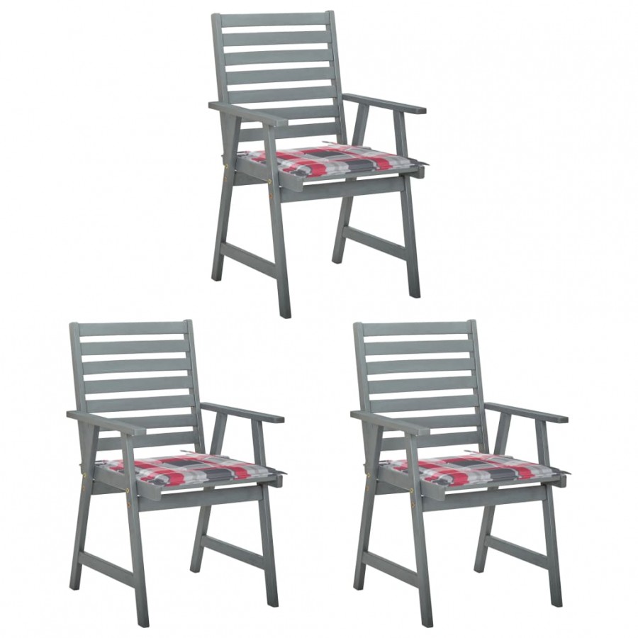 Chaises à dîner d'extérieur 3 pcs avec coussins Acacia massif