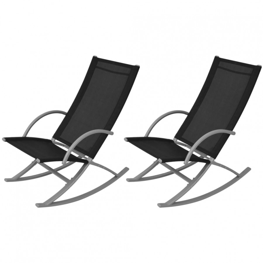 Chaises à bascule de jardin 2 pcs Acier et textilène Noir