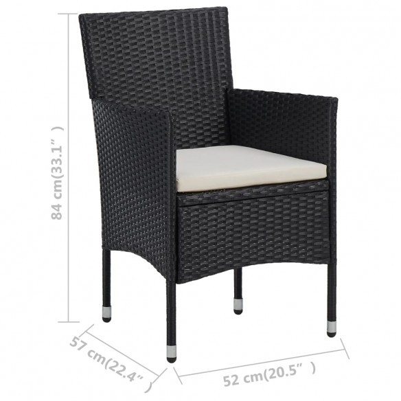 Chaises de jardin 2 pcs Résine tressée Noir