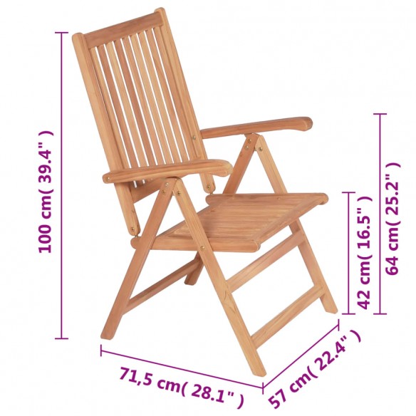 Chaises inclinables de jardin 2 pcs Bois de teck solide