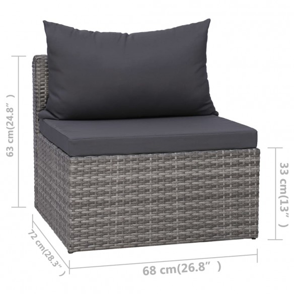 Meuble de jardin 3 pcs avec coussins Gris Résine tressée