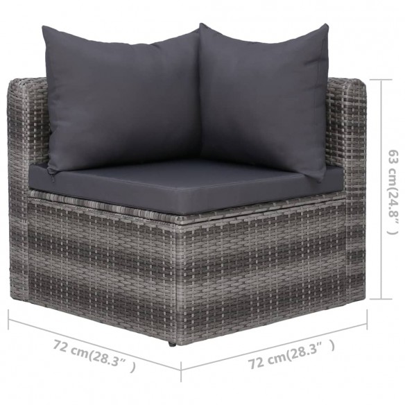 Meuble de jardin 3 pcs avec coussins Gris Résine tressée