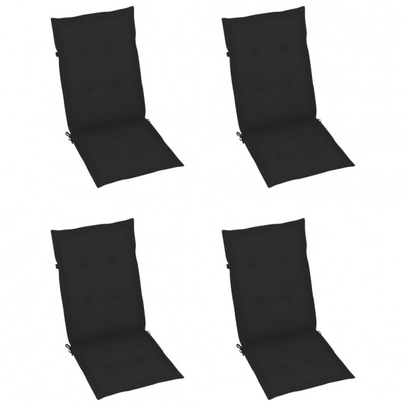 Chaises de jardin 4 pcs avec coussins noir Bois de teck massif