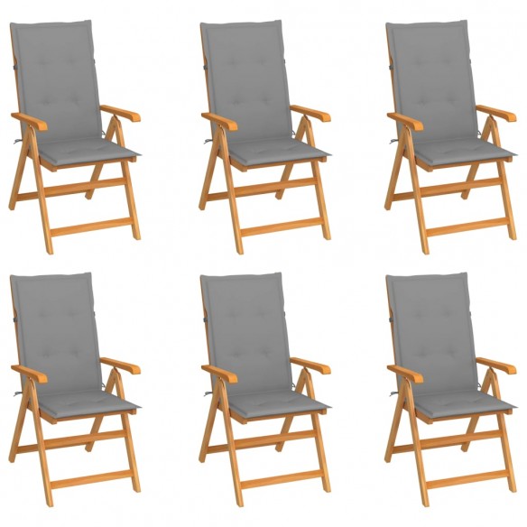 Chaises de jardin 6 pcs avec coussins gris Bois de teck