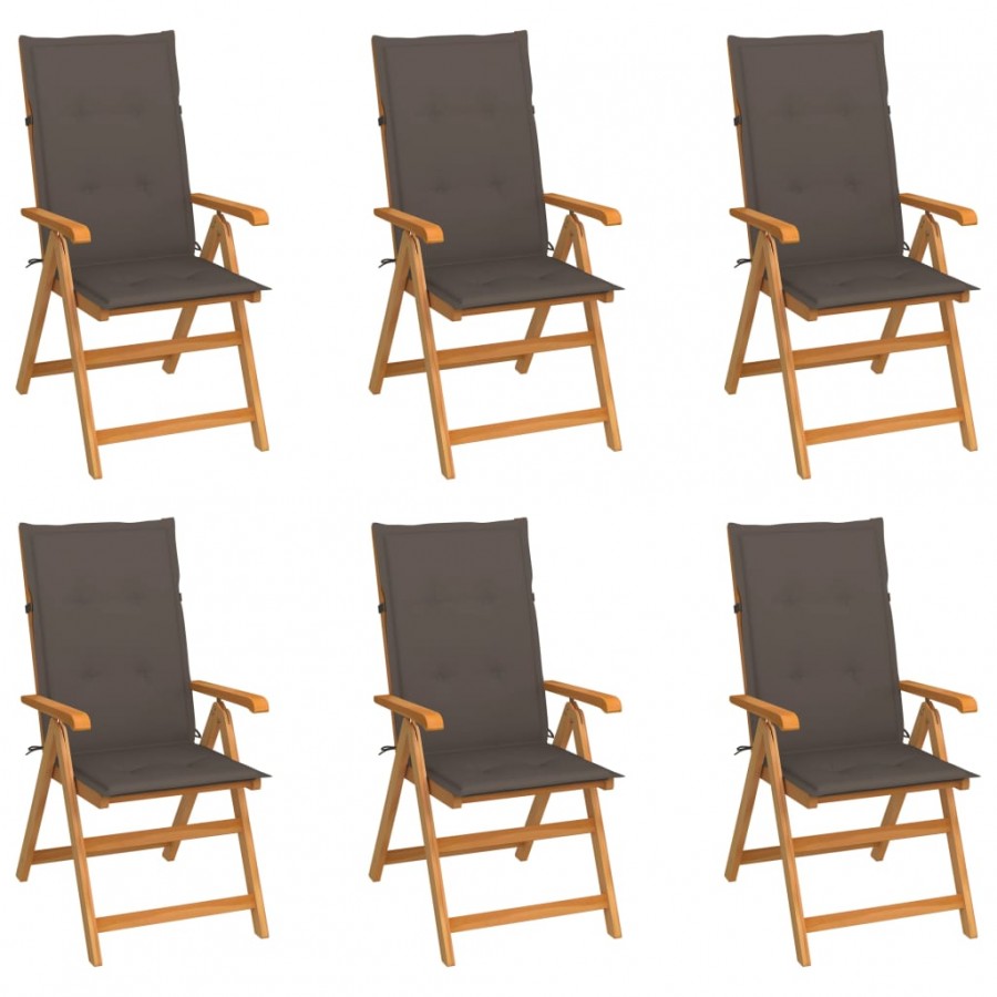 Chaises de jardin 6 pcs avec coussins taupe Bois de teck