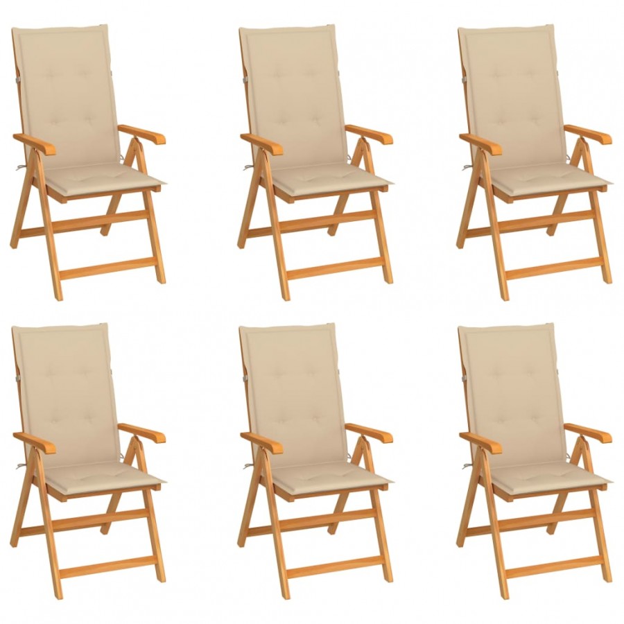 Chaises de jardin 6 pcs avec coussins beige Bois de teck