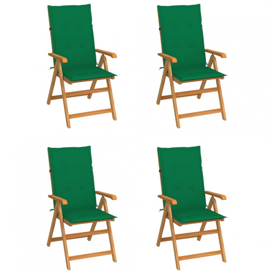 Chaises de jardin 4 pcs avec coussins vert Bois de teck