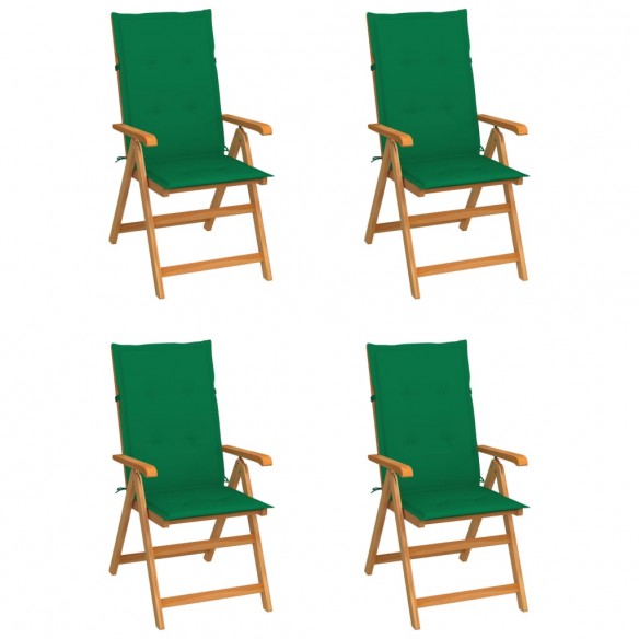 Chaises de jardin 4 pcs avec coussins vert Bois de teck