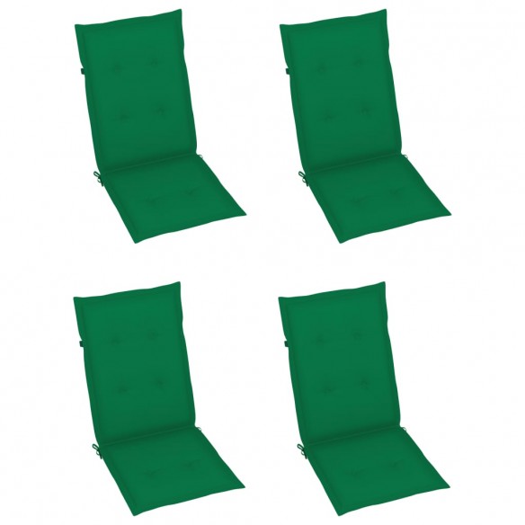 Chaises de jardin 4 pcs avec coussins vert Bois de teck