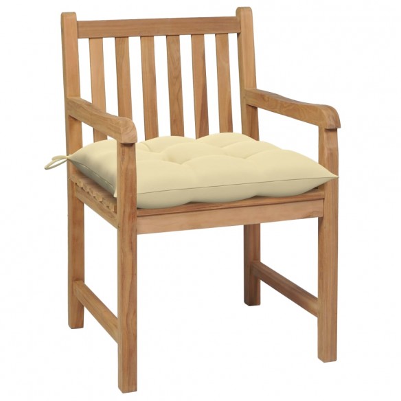 Chaises de jardin 2 pcs avec coussins blanc crème Bois de teck