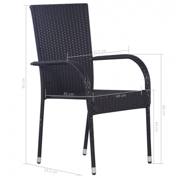 Chaises empilables d'extérieur 2 pcs Résine tressée Noir