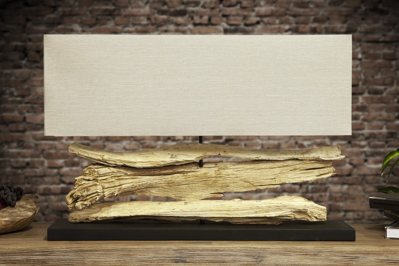 Lampe 53 cm en bois flotté et lin écrue
