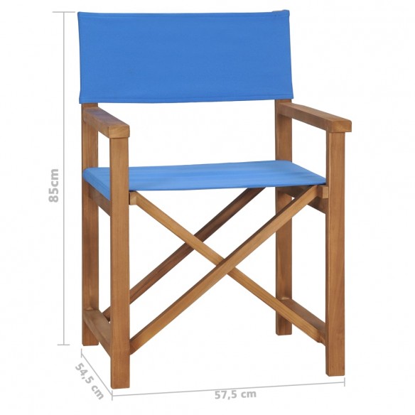 Chaise de metteur en scène Bois de teck solide Bleu