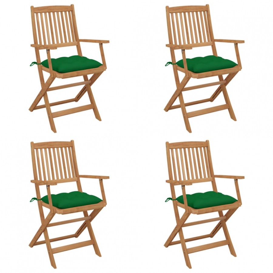 Chaises pliables de jardin 4 pcs avec coussins Bois d'acacia