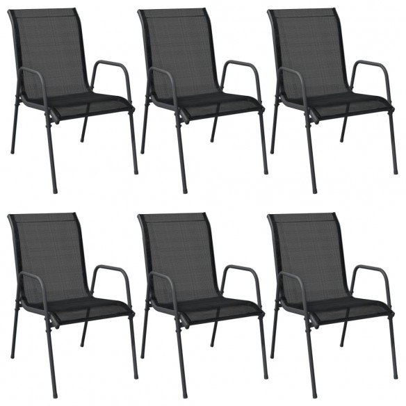 Chaises de jardin 6 pcs Acier et textilène Noir