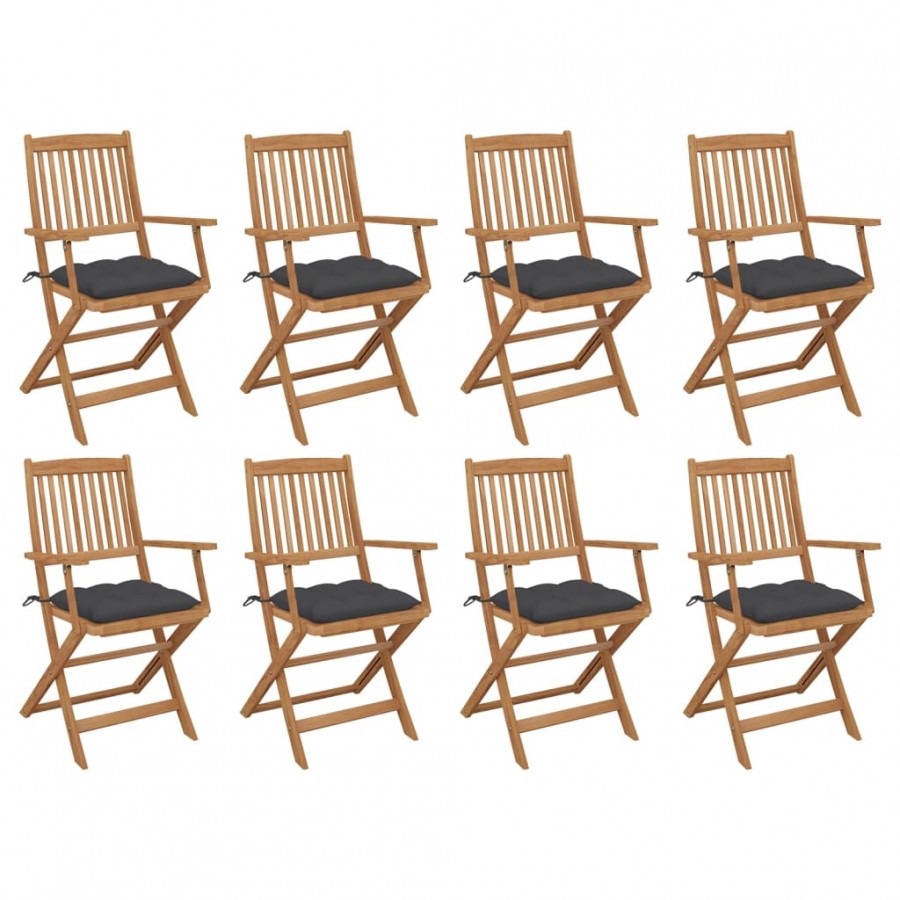 Chaises pliables d'extérieur avec coussins 8 pcs Bois d'acacia