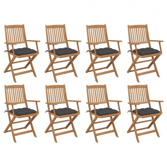 Chaises pliables d'extérieur avec coussins 8 pcs Bois d'acacia