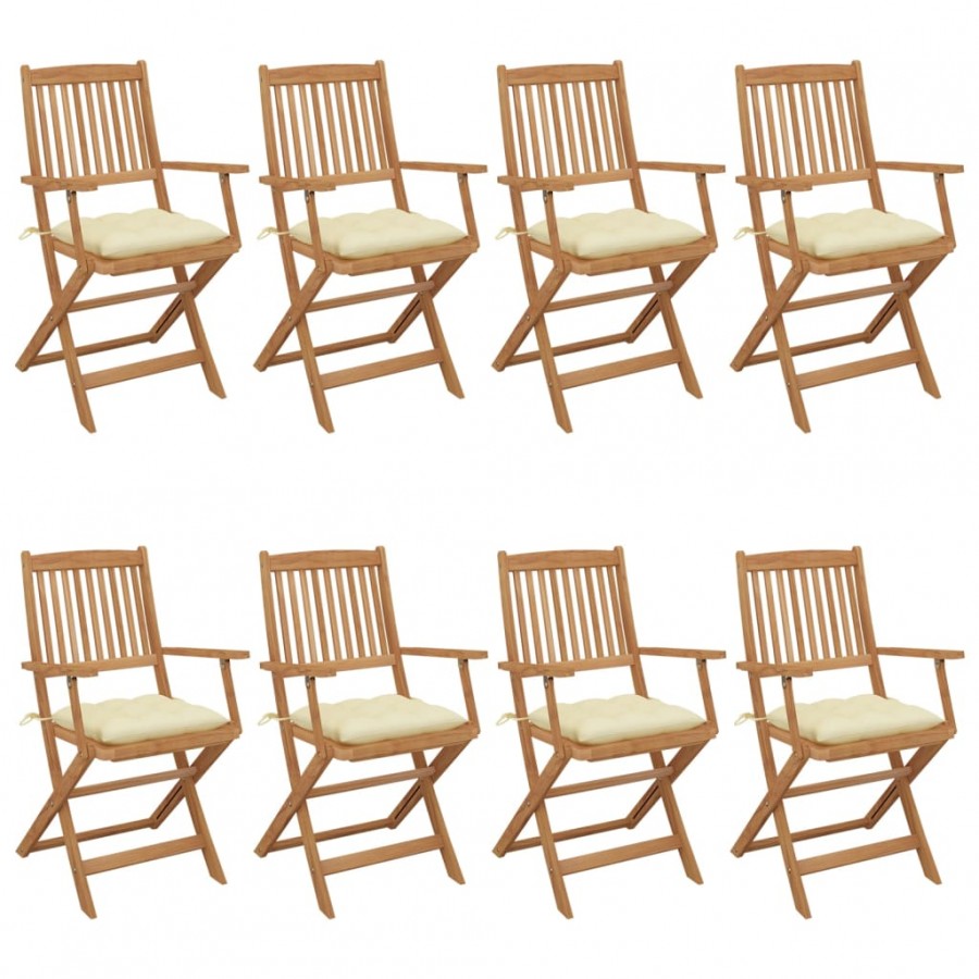 Chaises pliables de jardin 8 pcs avec coussins Bois d'acacia