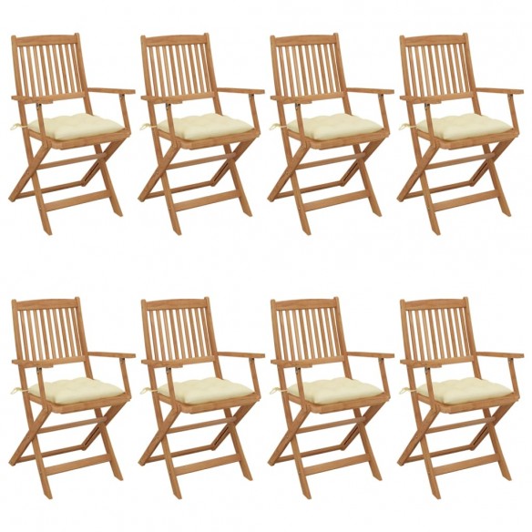 Chaises pliables de jardin 8 pcs avec coussins Bois d'acacia