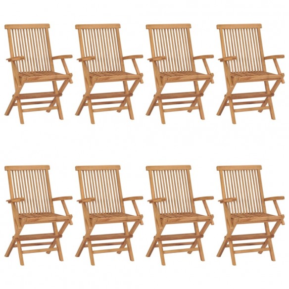 Chaises de jardin avec coussins blanc crème 8 pcs Teck massif