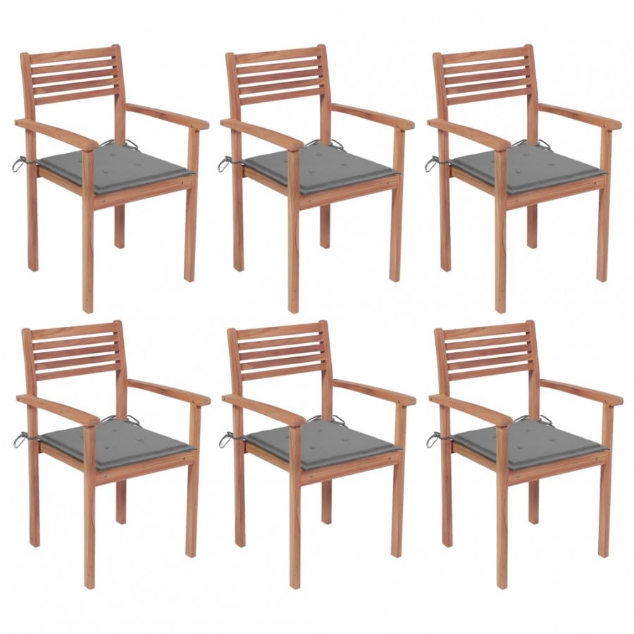 Chaises de jardin empilables avec coussins 6 pcs Teck solide